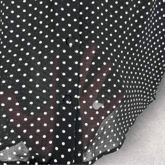 Sezane Black Tomboy Shirt Sheer Blouse Size 36 French US 4 Polka Dot Collared - Picture 7 of 12